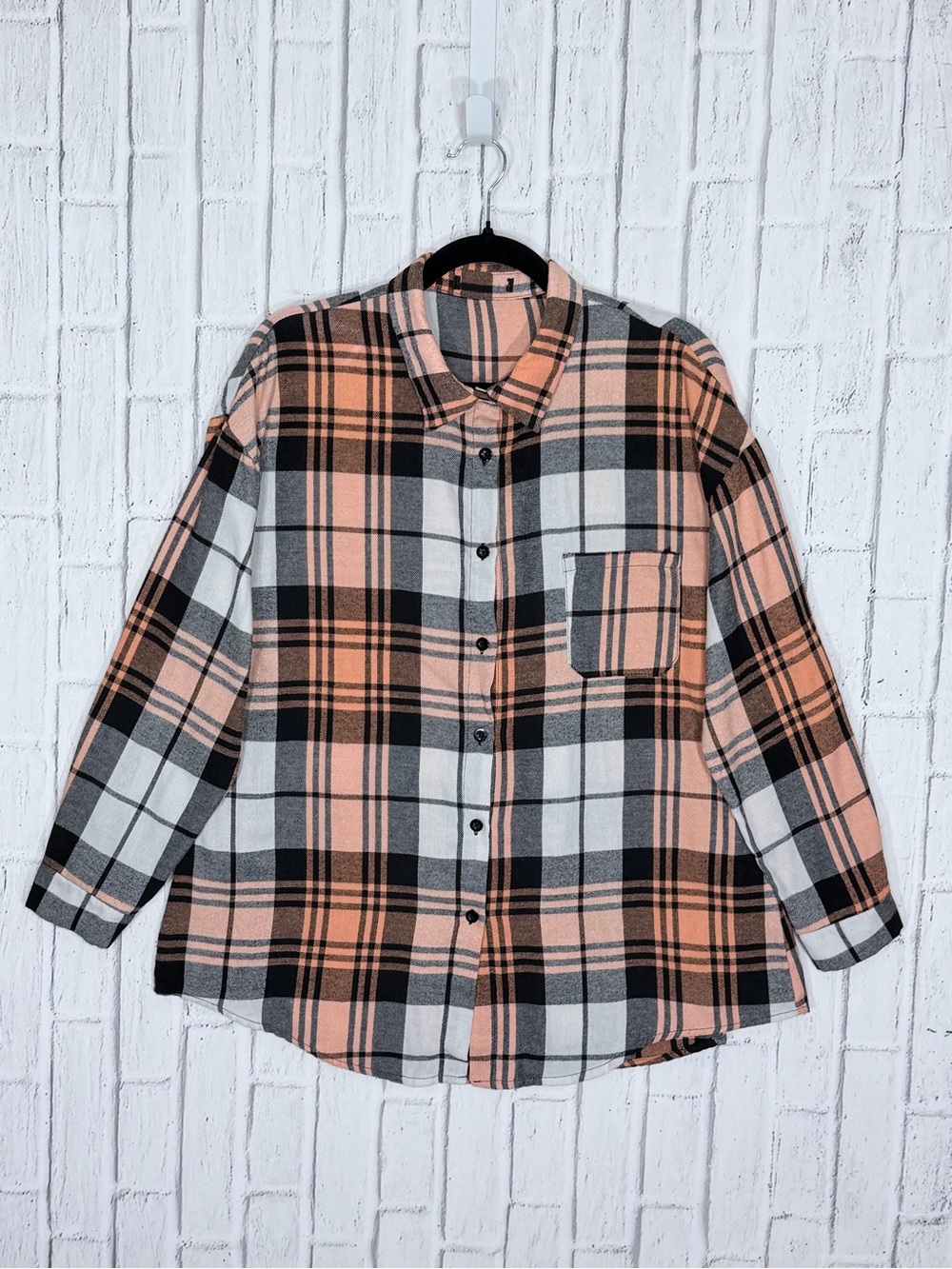 🐅 Orange/Black Plaid Flannel Button Down Shirt Oversized Medium Game Day